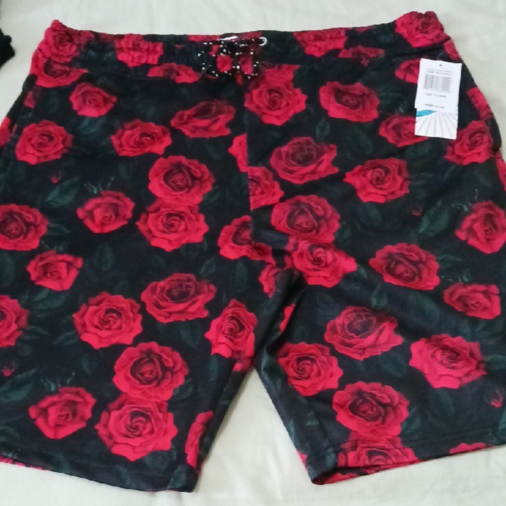 Floral Red Swim Shorts